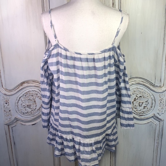 Beachlunchlounge 100% Cotton Striped Cold Shoulder Mid Sleeve Top Size Medium - Picture 9 of 11